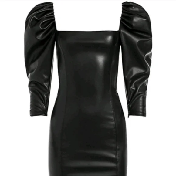 Alice + Olivia Frances Vegan Leather Puff Sleeve Mini Dress Size 2 - Picture 12 of 16